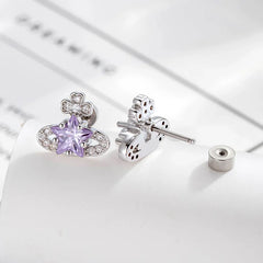 Hnewly  1Pc Fashionable and Personalized Stainless Steel Dopamine-colored Saturnian Zircon Sweet Style Ear Cartilage Piercing Jewelry