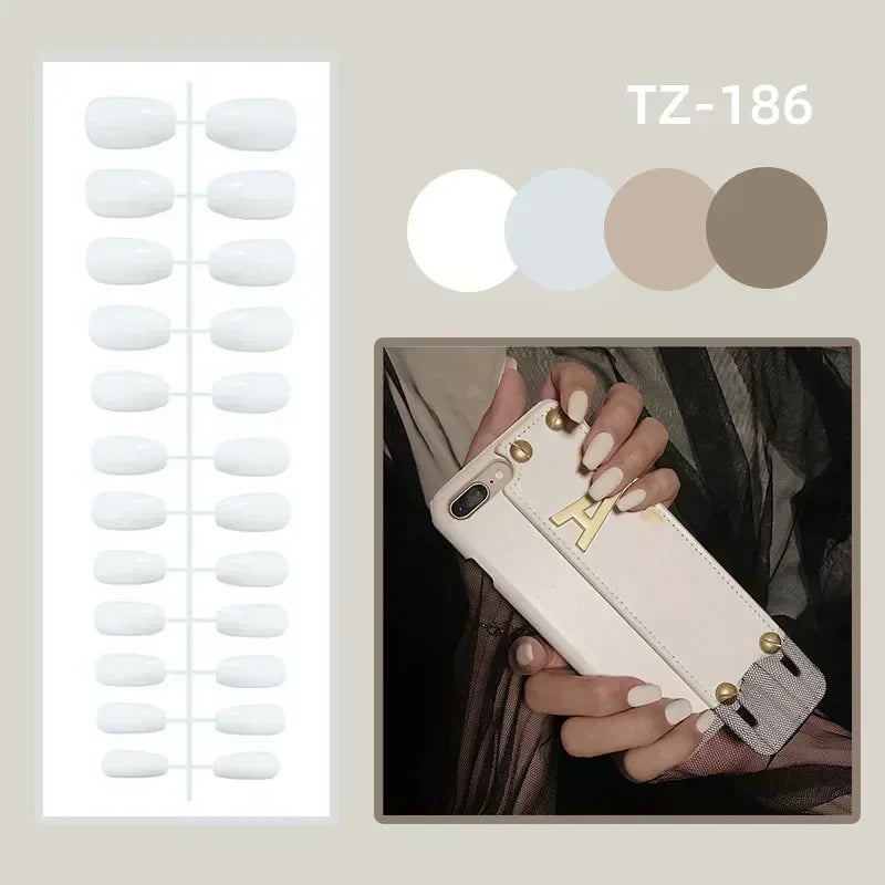 Hnewly 24Pcs Almond False Nails Cute Strawberries with French Design Simple White Wearable Fake Nails Decoration Press on Nail Tips Art