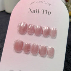 Hnewly 10Pcs Red Handmade Press On Nails Short French Cat Eye Full Cover Snowflakes Design False Nails Manicure Wearable Nail Tips Art