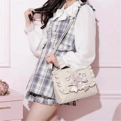 Hnewly  Sweet Bow Pink Mochila Women Fairyocre Aesthetic Handle Leather Crossbody Bags Ladies Lolita Large Capacity Square Mochilas