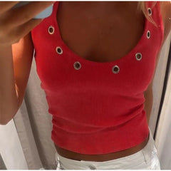 Hnewly  Sexy Knit Hollow Out Crop Top Women Slim O-neck Sleeveless Backless Female Vest Summer Lady Street Beach Bright Color Vests