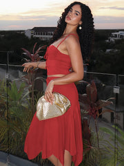 Hnewly  Sling Skirt Suit Women's Sleeveless Solid Slim T shirt Top Irregular Long Skirt High Waist Casual Summer Fashion Set