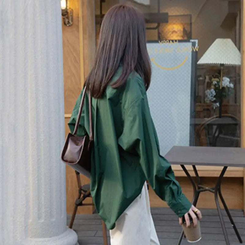 Hnewly Shirts Women 5 Colors Autumn Design Pure Casual All-match Fashion Office Lady Korean Style Baggy Vintage Aesthetic Temperament