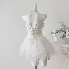 Hnewly  3D Flower Pleated Pink Dress Womens Strapless Mini Dress Sexy Lace Sleeveless Ruffle Tiered Summer Party Club Tube Dresses