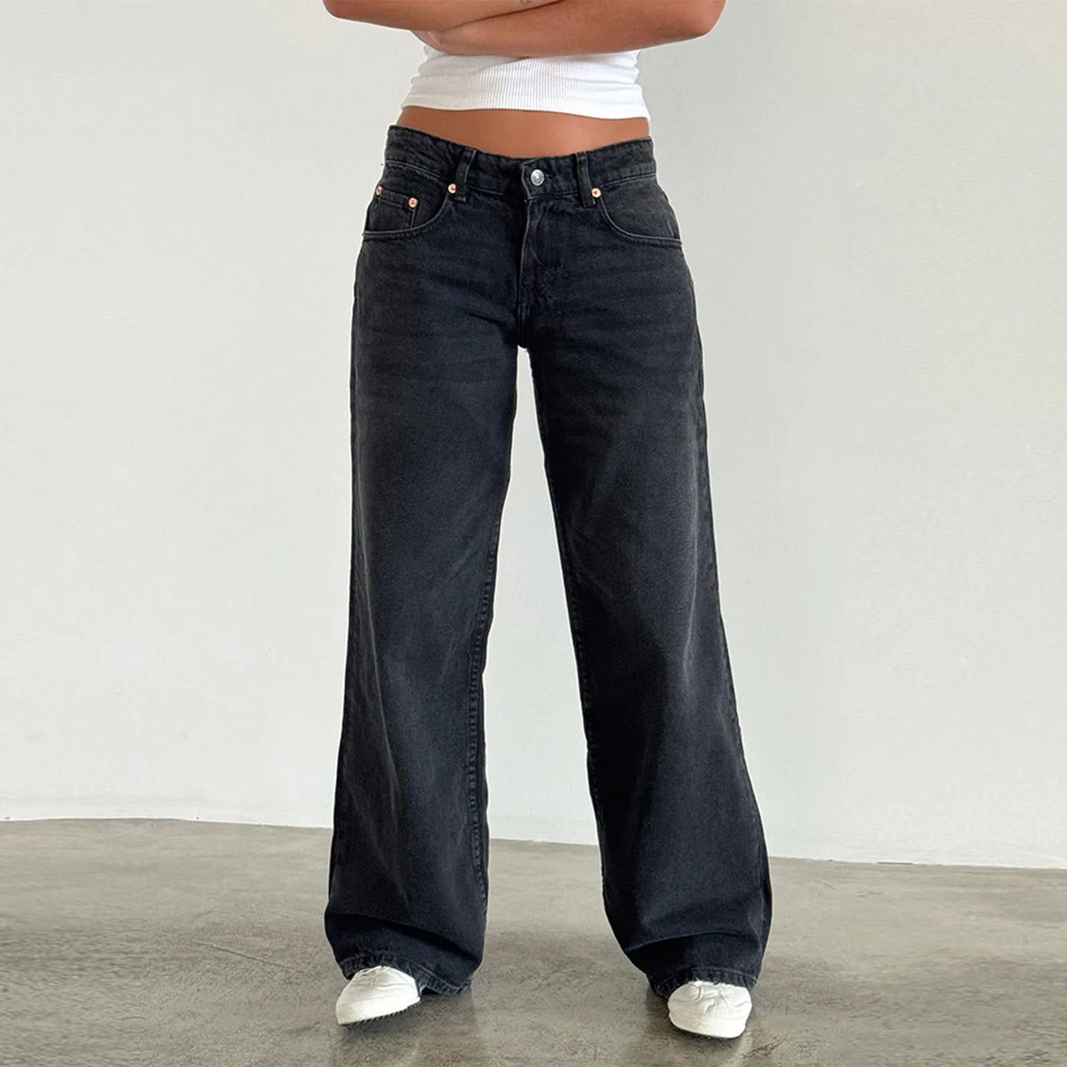 Hnewly  Classic Korean Style Straight Leg Mid Waisted Jeans for Women Casual and Versatile Fashionable Denim Pants