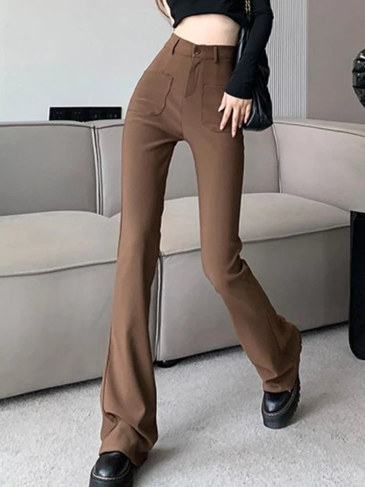 Hnewly Flare Pants Women Slim Casual Sexy Streetwear Basic Solid Spring Chic All-match Korean Style Fashion Soft Ins High Waist Females