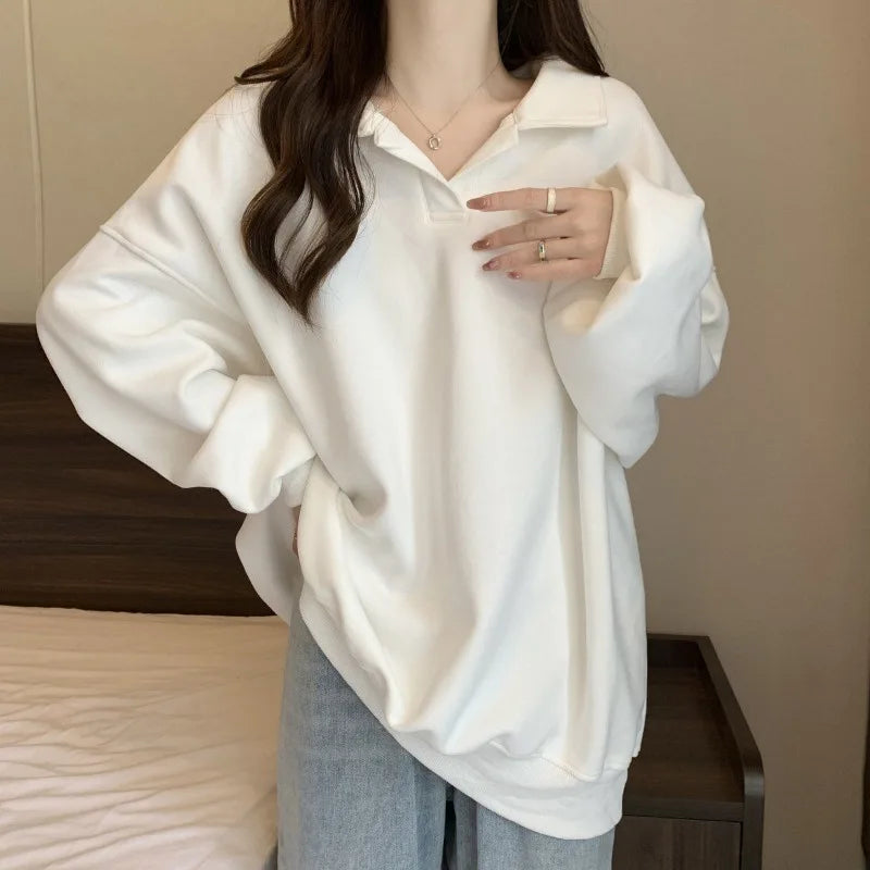 Hnewly WINTER OUTFITS Sweatshirts Women M-4XL Loose Classic Minimalist Pure Casual Daily Korean Style Basic Streetwear Autumn Stylish Students Retro
