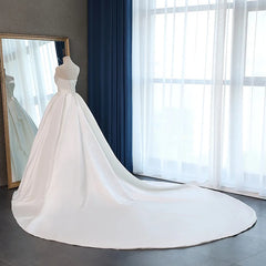 Hnewly  French Satin Wedding Dress Strapless Simple And Slimming Court Wedding Engagement Banquet Bow Trailing Dress