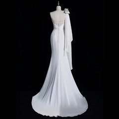 Hnewly  Light Wedding Dress Super Fairy Bride One Shoulder Out Veil Engagement Banquet Light Luxury Slimming Fish Tail Dress Customized