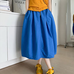 Hnewly  Japanese Quick Drying Cargo Skirt Women Summer Elastic Waist Pocket Umbrella Skirt Woman Solid Color Lace Up Midi Skirts Female