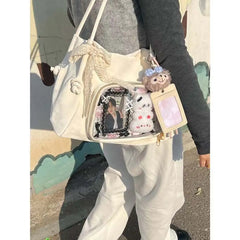 Hnewly  Y2k Harajuku Shoulder Bags Women Korean Transparent Ita Bag Bow Ribbon Crossbody Bag Female Japanese Designer Preppy Handbag New