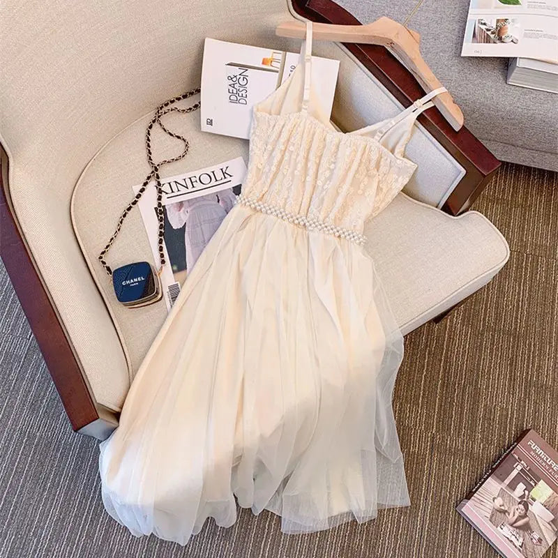 Hnewly  Summer New Style Slim Fit and Waist-hugging Mesh Dress the dress black dress white dress