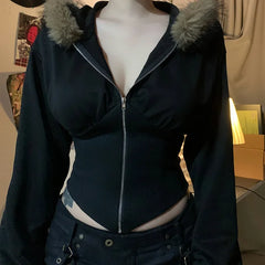 Hnewly  Dark Solid Zipper Pockets Jackets Casual Turn-Down Collar Long Sleeve Coats Women Autumn Winter Fashion Streetwear