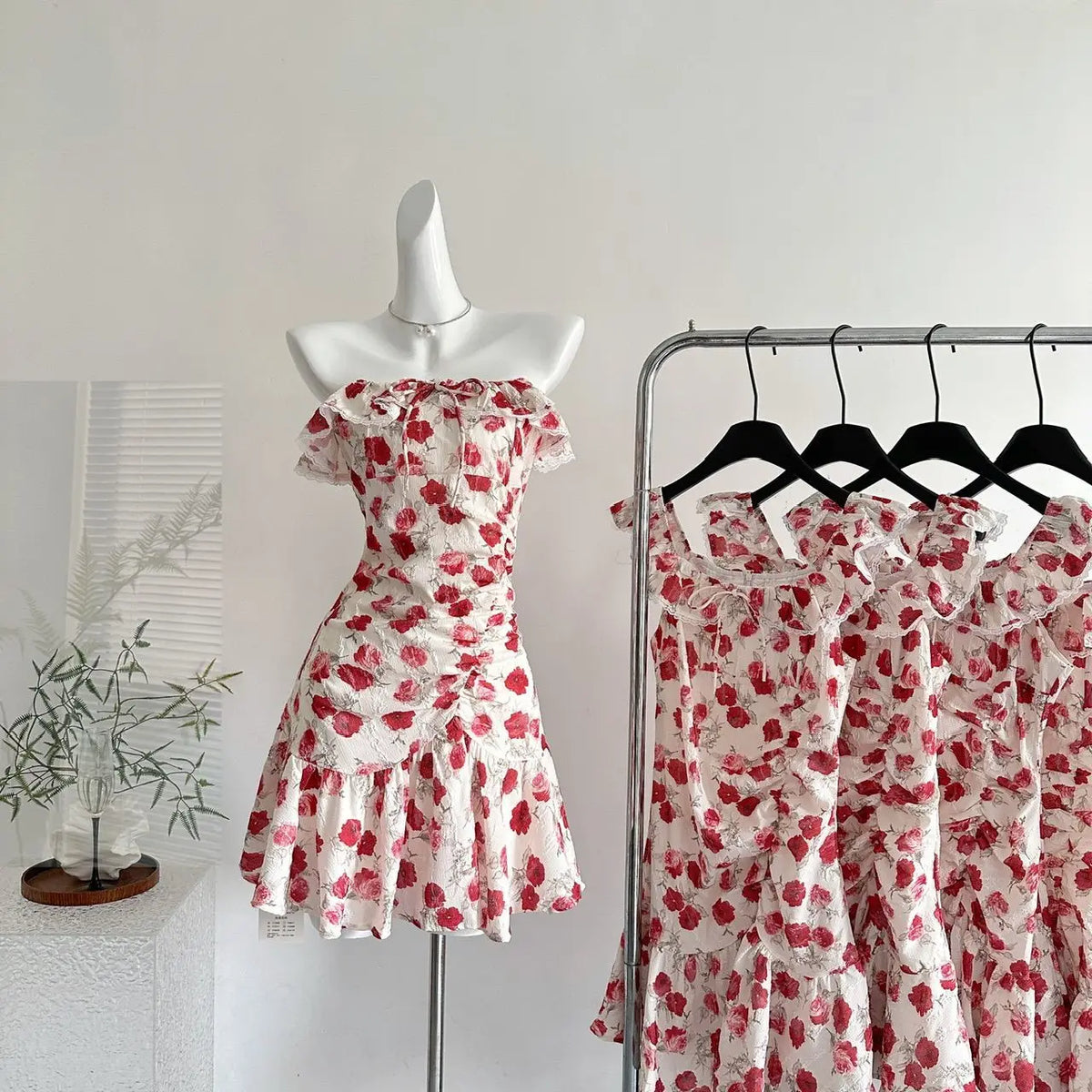 Hnewly  Broken Flower Women's Dresses Flying Sleeve Dress Summer Tunic Ropa Mujer Off Shoulder Bow Vestidos Ruched Roupas Feminina