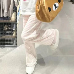 Hnewly  Y2K Striped Sweatpants Women Harajuku Kawaii Sweet Fleece Sports Pants Korean Fashion Cute Girly Basic Trousers