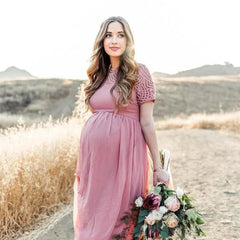 Hnewly  Maternity's Dress Pregnancy Photography Props Dusty Pink Long Chiffon Elegant Pregnant Women Clothes Lace Dresses