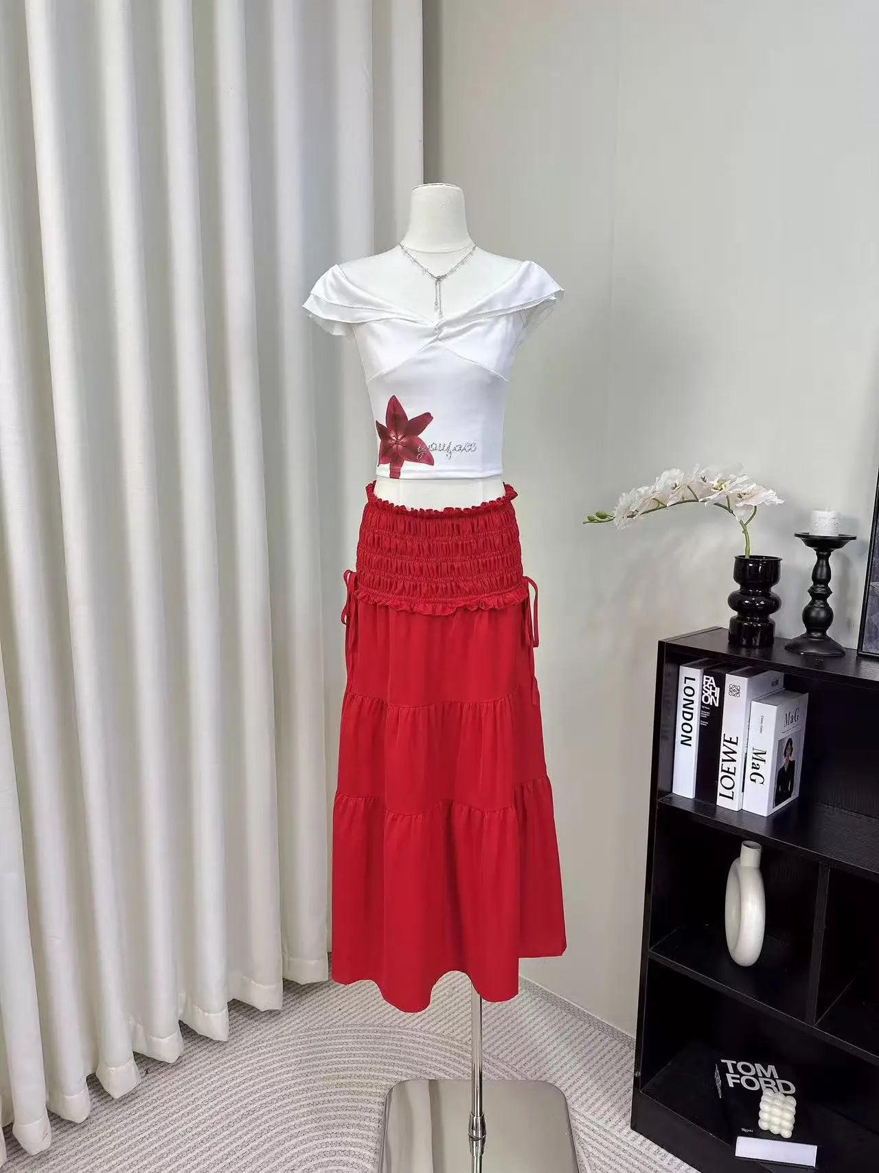 Hnewly Sexy Slash Neck Slim Tops 2 Piece Sets Y2K Femme Summer One Shoulder Tight Crop Tops High Waist Chic Patchwork A Line Skirt Suit