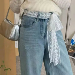 Lunivop  Unique Y2k Long Lace Waistband Floral Bow Lace Waist Belt Tie Up Thin Dress Jeans Belt Summer ремень женский cinturones de mujer
