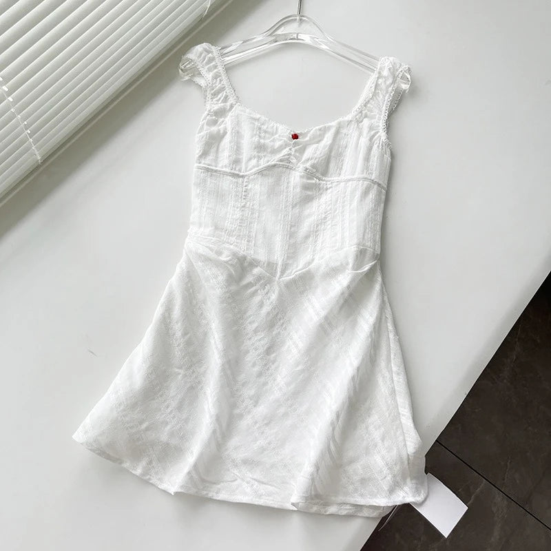 Hnewly  Harajuku Pleated Fairy A-Line Slip Dress Summer Women Vintage Patchwork Lace Dresses Y2k Aesthetic A-Line Mini Vestidos