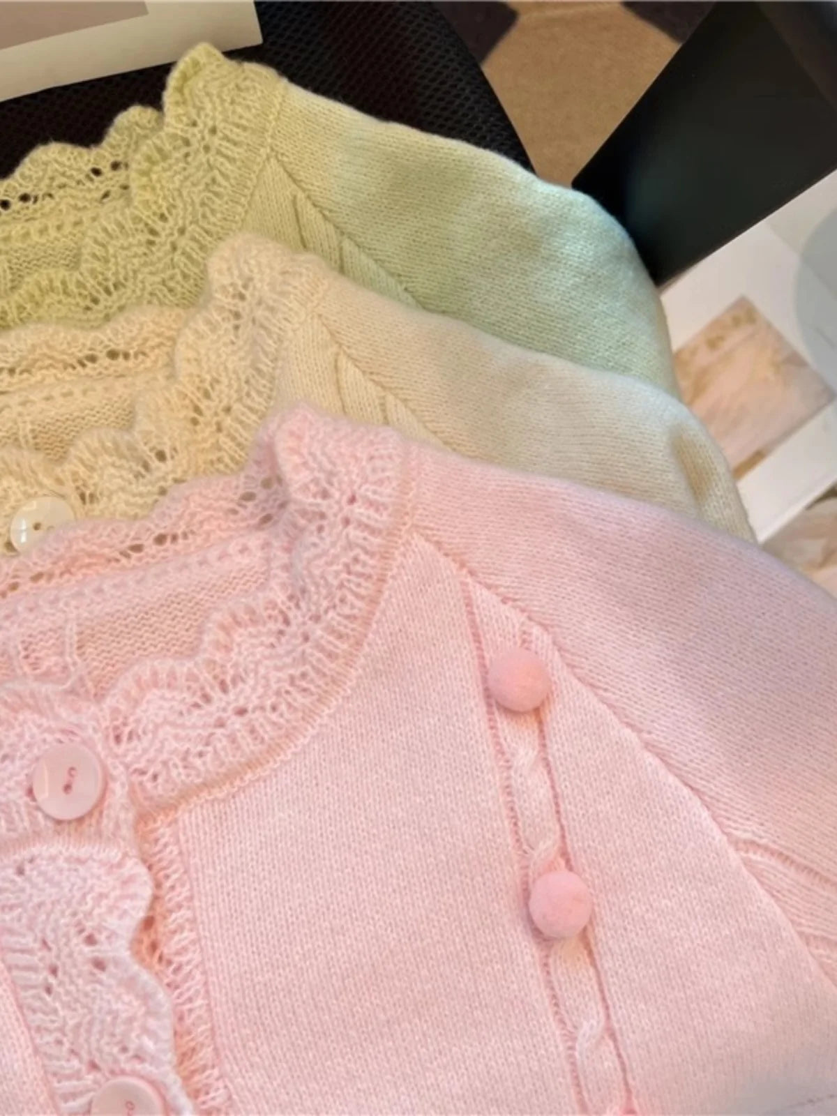 Hnewly  Korean Sweater Cardigan Women's Spring Autumn 2025 Versatile Soft Knitted Jacket Elegant Lace Single Breasted Long Sleeved Top