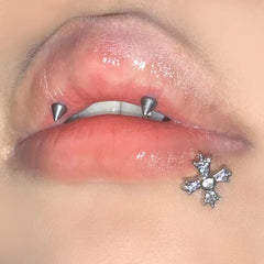 Hnewly  1Pc Trendy Sweet Cool Style Stainless Steel 1.2mm Cross Zircon Inlaid Lip Stud for Cool Girls Body Piercing Gift