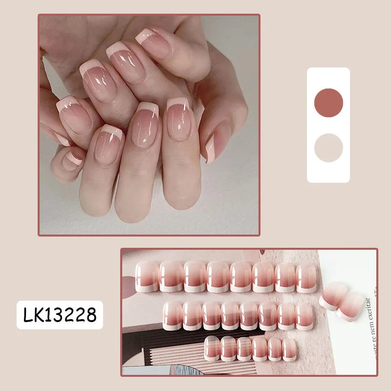 Hnewly 24Pcs Set Wearable Press On Nail Art Full Cover Manicure Ballet Cute Nails False Removable Fake Nails With Glue Short Square Head