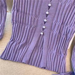 Hnewly  Women Rib Knit Top Y2K Off-the-Shoulder Flyaway Front Long Sleeve Button-up Fitted Cardigan Teen-girl Coquette 90s Outfit