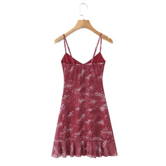 Lunivop  Sexy Animal Leopard Mesh Spliced Lace V neck Sling Dress Women Skinny Slim Waist Ruffles Hem Short Dresses Robe Vestidos