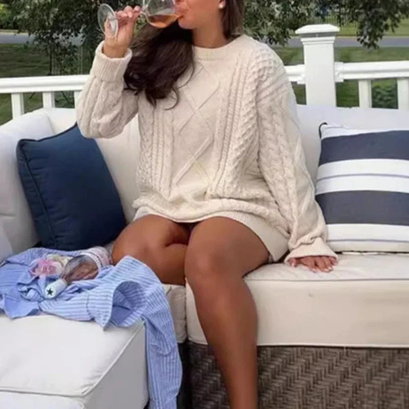 Hnewly  Vintage Women Knitted Pullovers Elegant Casual Oversize Long Sleeve Sweaters Autumn Winter Solid Lady Sweaters Street