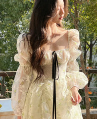 Hnewly DRESS TO IMPRESS Spring Vintage Floral Dress Women Casual Korean Party Long Sleeve Fairy Dresses Female Evening High Street Sexy Mini Dress