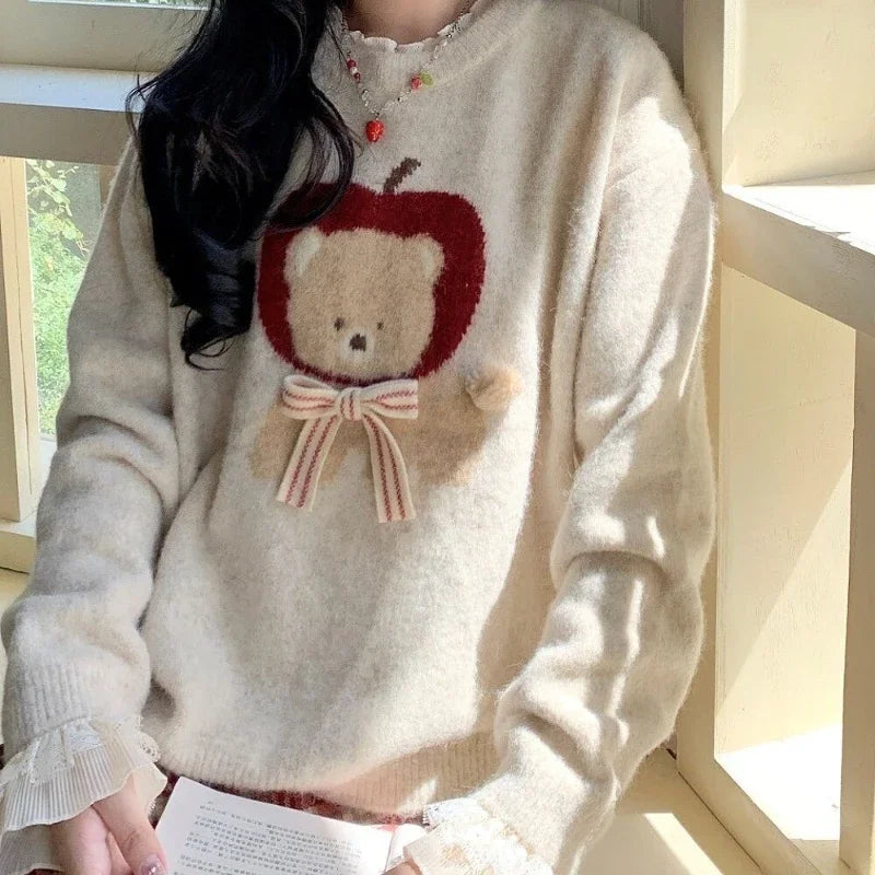Hnewly  Kawaii Sweaters Cartoon Women Harajuku Sweet Knitted Pullovers Autumn Winter Fashion Oversize Cute Aesthetics Sweaters