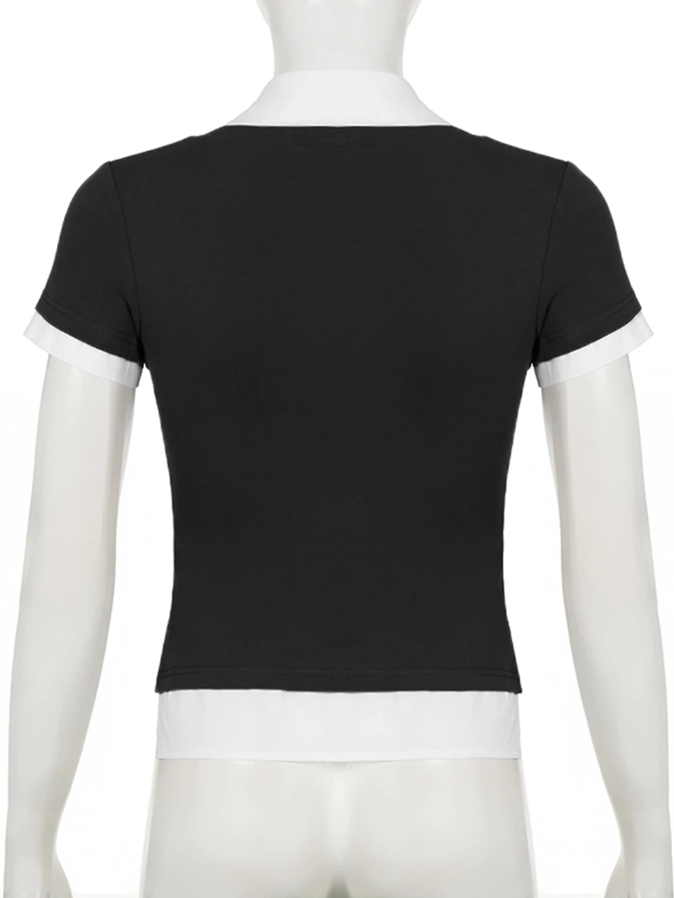 Hnewly Casual Slim Patchwork T Shirt Fake 2 Piece Basic Turn-Down Collor Short Sleeve Tees Women 2024 Summer Fashion Streetwear