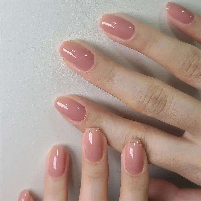 Hnewly 24pcs Artificial Nail Art Fake Nails Full Coverage Removable Ballet Short Press On Nails tips Chips Waterproof Solid Colour set