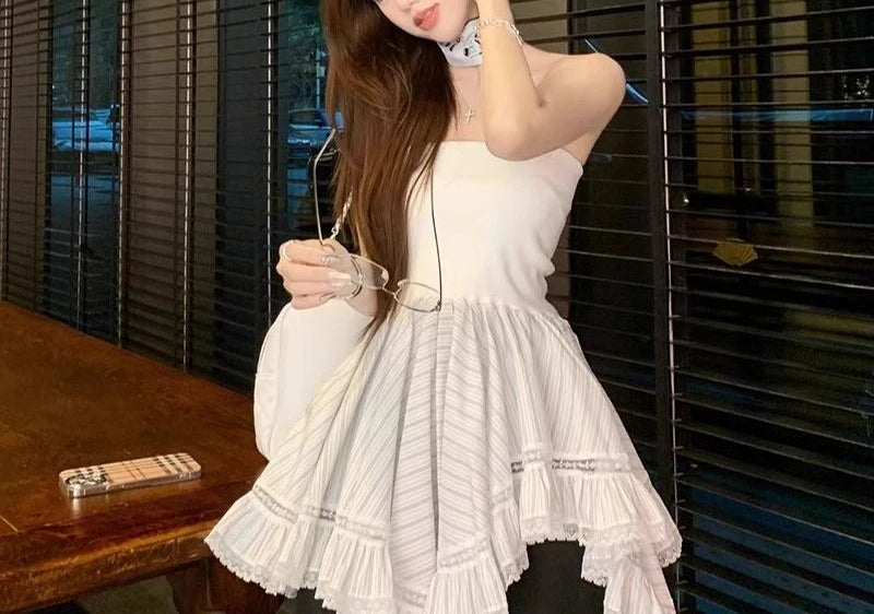 Hnewly Design sense Patchwork Irregular strapless Tank Top Women's Summer Niche Fashion Style Collection Sleeveless Top
