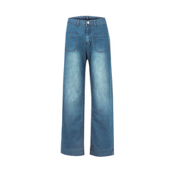 Hnewly  Women's Basic Casual All-match Simple Jeans Fashionable Straight-Leg Wide-Leg Loose Fit Comfortable Denim Trousers