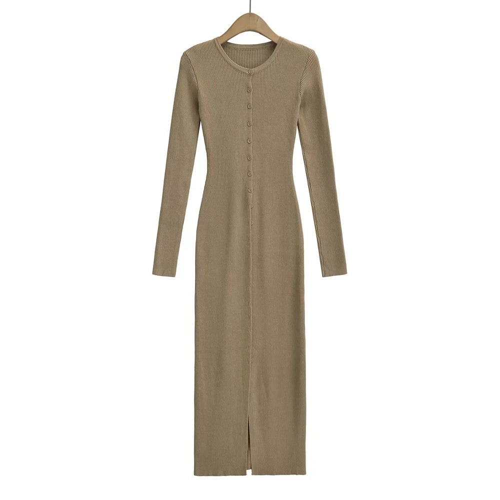 Hnewly  Maternity Photography Dress Khaki Ribbed Knit Pregnancy Photoshoot Outfit Long Sleeve Bodycon Gown Maternity Photo Shoot Clothes