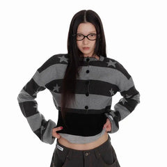 Hnewly  Vintage Striped Knitted Cardigan Women Harajuku Y2k Crop Tops American Retro Gothic Streetwear Cardigan Aesthetics