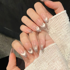 Lunivop  10Ppcs Handmade Press on Nails Women Purple Cat Eye Fake Nails with Glue Spring Summer Mid-Length Girls Aesthetic false Nails