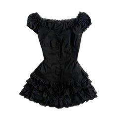 Hnewly  Design Gothic Vintage Slim Dress Women's Summer Y2k Hot Girl Black Lace Dresses Female Hepburn Chic Ruffle New Short Dresses