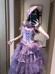 Hnewly  Original Purple Fairy Style Lolita Long Dresses Summer Princess Birthday Party Evening Dress Ball Gown Lady Sweet Elegngt Dress