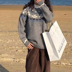 Hnewly  Fair Isle Sweater for Women Cozy Loose Long Sleeve Crew Neck Knit Pullovers Christmas Sweater Autumn Winter Vintage Outfit