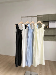 Hnewly  Y2k Aesthetic Sweet Sleeveless Ruffled Dress Women Vintage Harajuku Bandage Dresses Square Collar Fairy Solid Grunge Vestidos