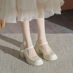 Shoes for Woman with Medium Heels Gothic Women's Summer Footwear Japanese Style Lolita Pearl Round Toe Mary Jane Platform