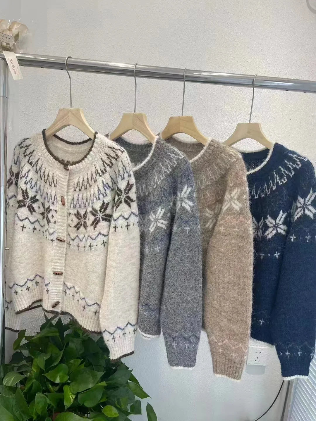 Hnewly  Soft Knit Button Up Cardigan Women Fair Isle Sweater Jacket Ladies Teen-Girl Fall Winter Christmas Knitwear Casual Chic Outfit