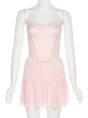 Hnewly  Cutenew Jacquard Patchwork 2 Piece Set Women Christmas Sexy Irregular Hem Sleeveless Tank Top+Skirt Chic Vacation Party Suits