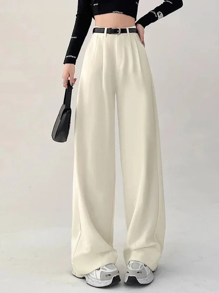 Hnewly New Women's Pants Casual Temperament High Waist Loose Straight Trousers Gift Belt Fashion Versatile Wide Leg Pants Women