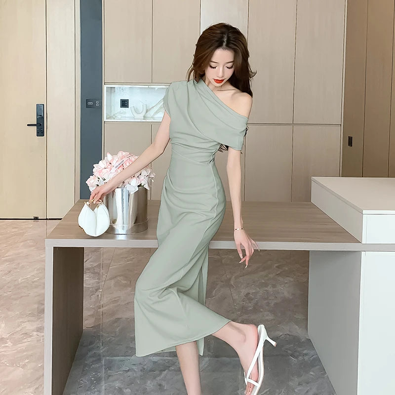 Hnewly Summer Fashion Elegant Off Shoulder Evening Party Dresses Sexy Vintage Casual Prom Birthday Vestidos Female Chic Clothes Robe