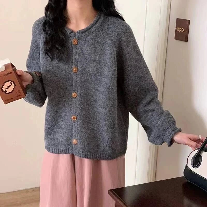 Hnewly  Button Up Cardigan Sweater for Women Cozy Knitted Long Sleeve Single Breasted Sweater Jacket Autumn Winter Casual Chic Outfit
