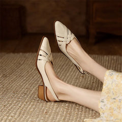 Hnewly Summer Sandals Genuine Leather Sandals Casual French Retro Pointed Toe Hollow Out GLADIATOR Sheepskin Sandals Thick Heel Shoes