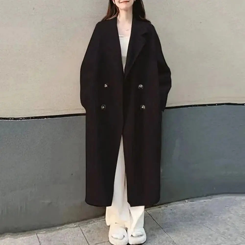 Hnewly winter winery outfit Women Loose Jacket Double-breasted Mid Length Trench Coat for Women Windproof Warm Overcoat with Lapel Pockets Fall Winter